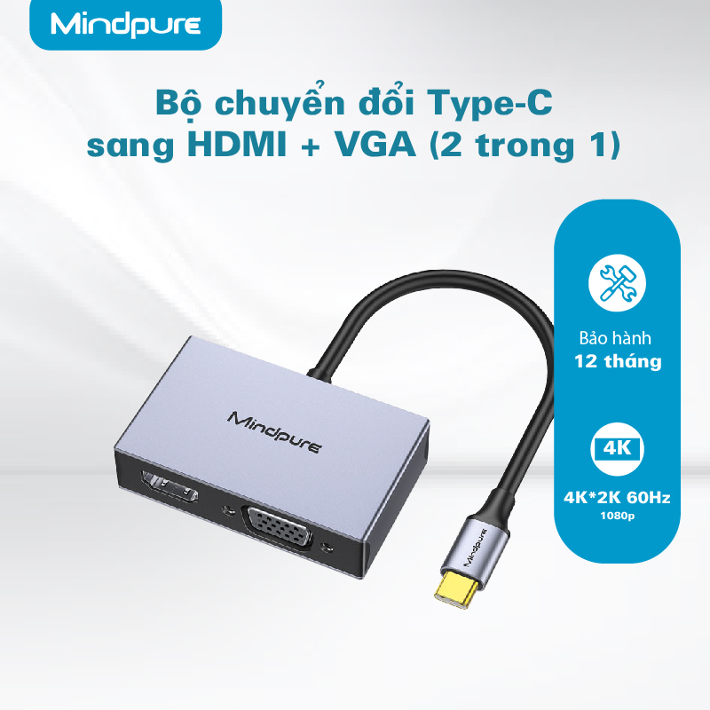 cap chuyen doi USB-C ra HDMIVGA Mindpure HU003