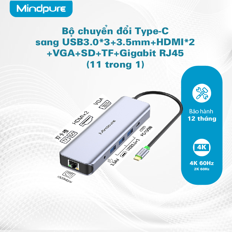 Bộ Hub chuyển đổi USB-C Mindpure HU012