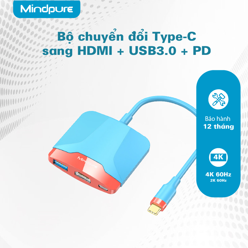 Mindpure HU004-cap chuyen doi USB-C ra HDMI USB3.0 PD